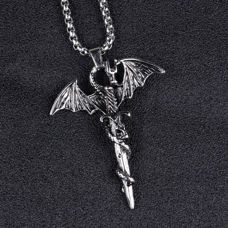 Vintage Sword Dragon Pendant Necklace Main image