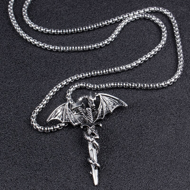 Vintage Sword Dragon Pendant Necklace