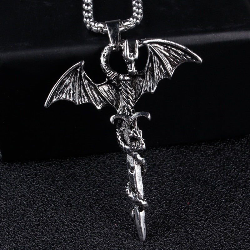 Vintage Sword Dragon Pendant Necklace