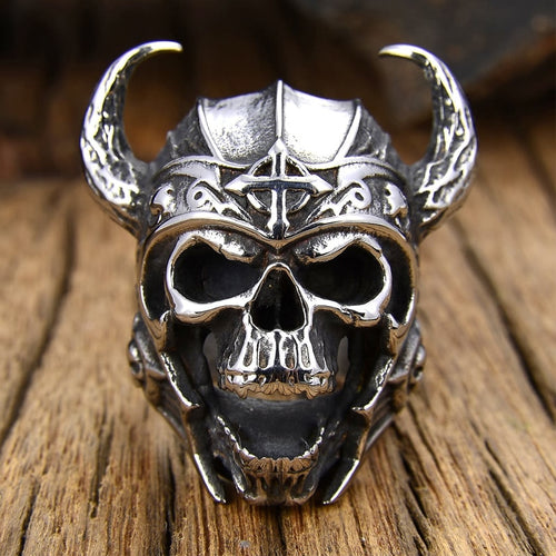 Vintage Horned Helmet Viking Warrior Skull Ring