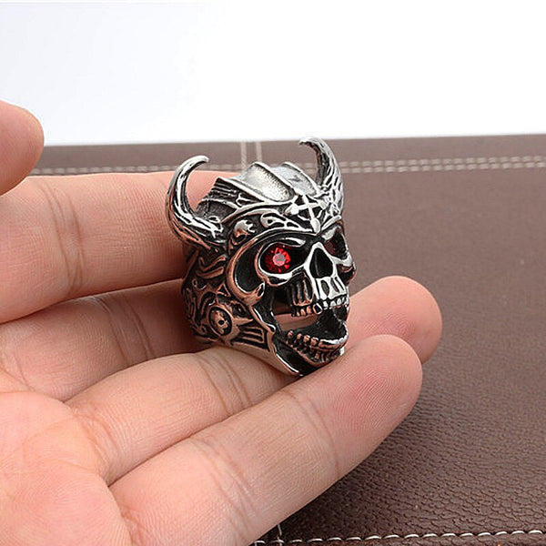 Vintage Horned Helmet Viking Warrior Skull Ring