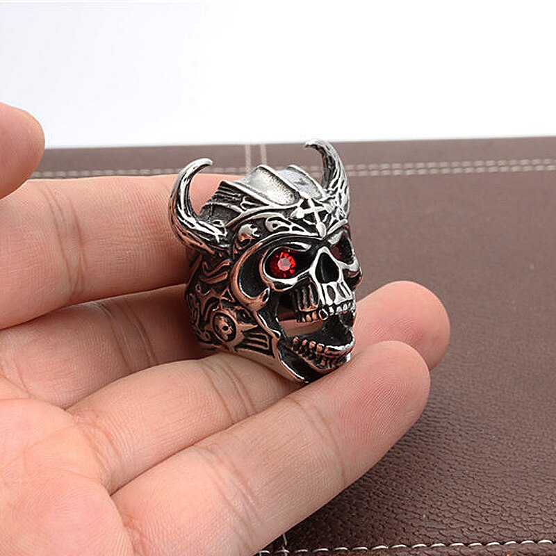 Vintage Horned Helmet Viking Warrior Skull Ring