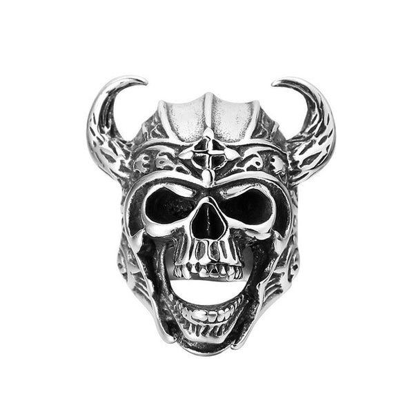 Vintage Horned Helmet Viking Warrior Skull Ring
