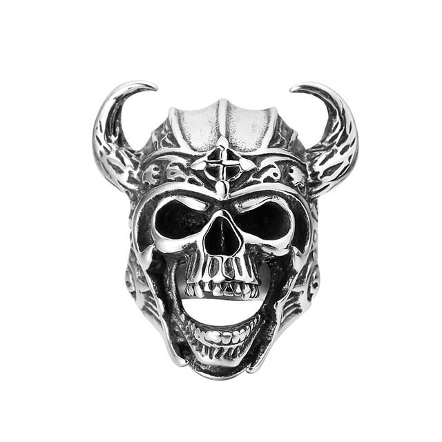 Vintage Horned Helmet Viking Warrior Skull Ring