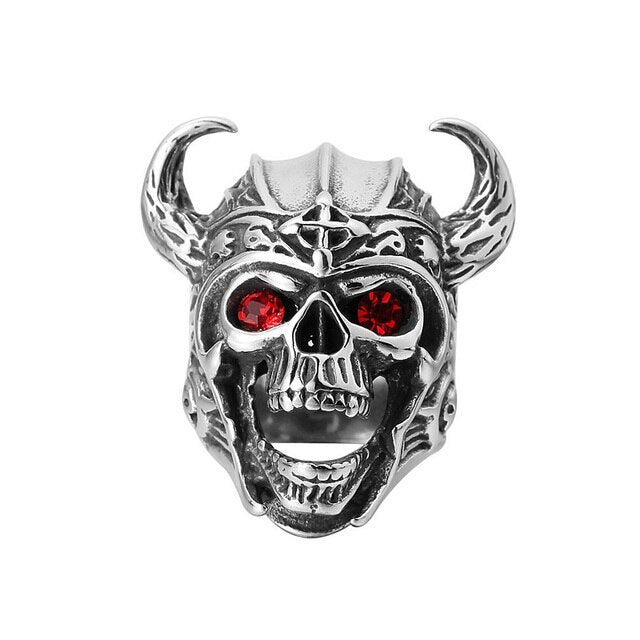 Vintage Horned Helmet Viking Warrior Skull Ring
