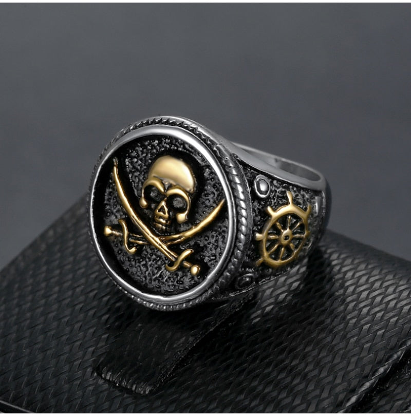 Vintage Pirate Signet Cutlass Skull Ring