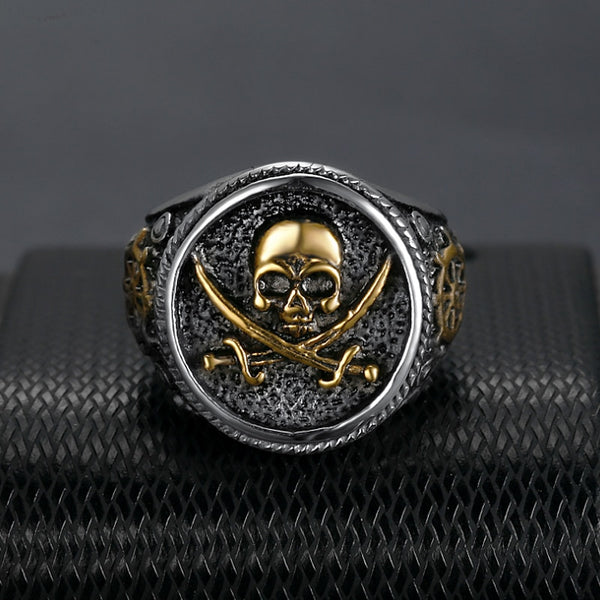 Vintage Pirate Signet Cutlass Skull Ring