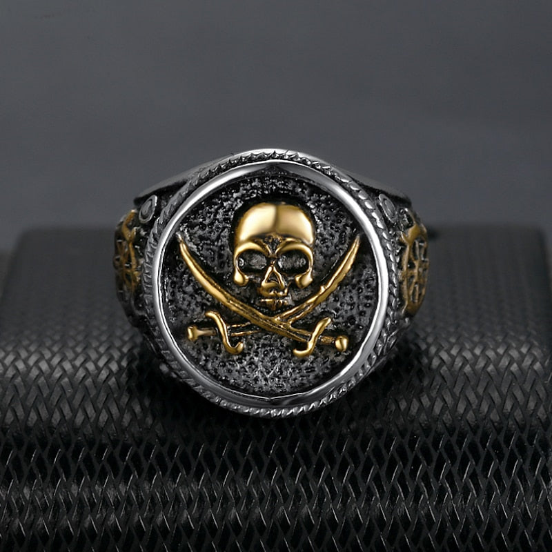 Vintage Pirate Signet Cutlass Skull Ring