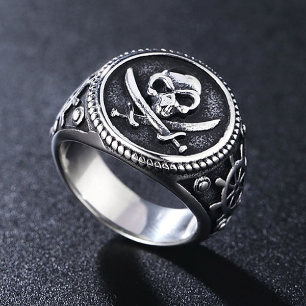 Vintage Pirate Signet Cutlass Skull Ring