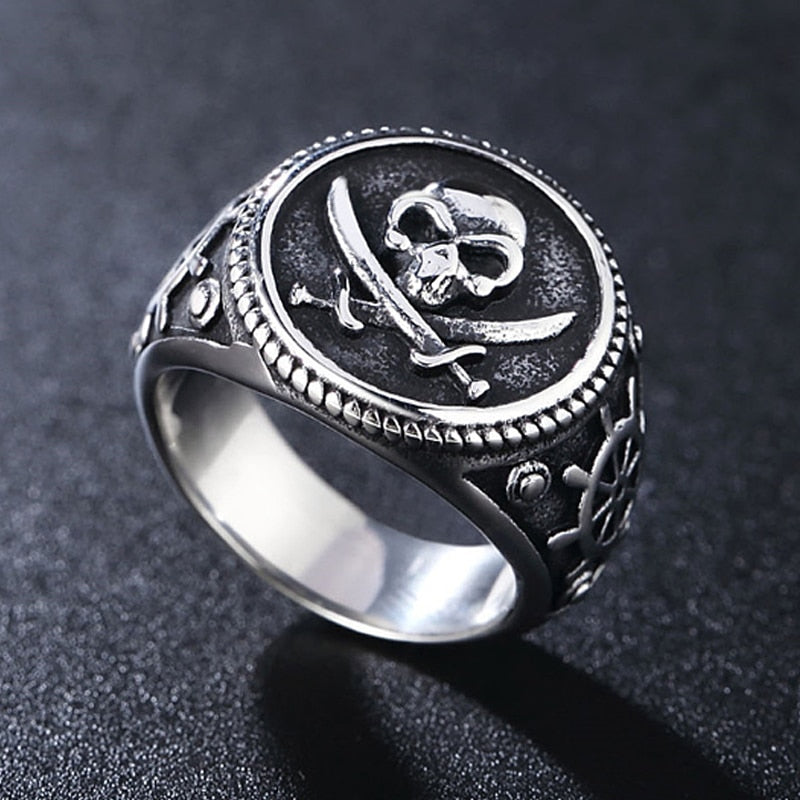 Vintage Pirate Signet Cutlass Skull Ring