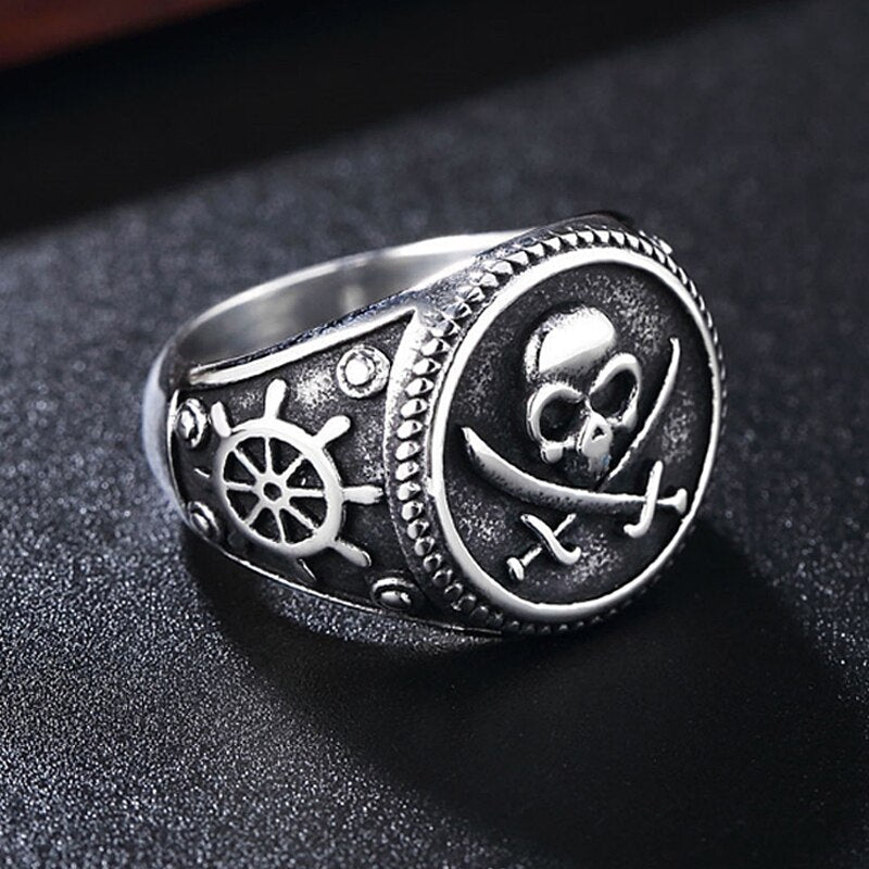 Vintage Pirate Signet Cutlass Skull Ring