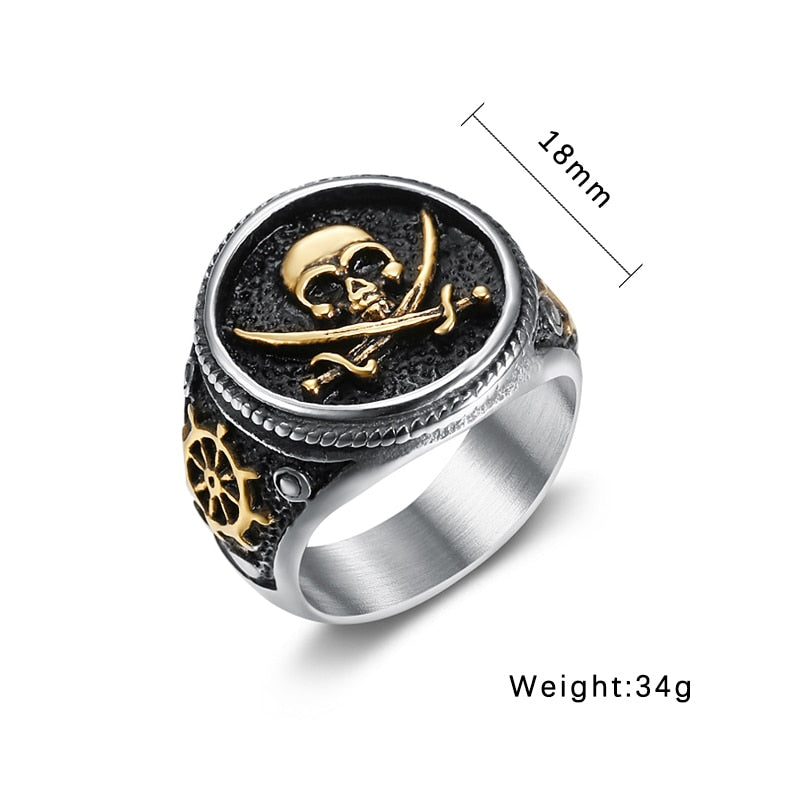 Vintage Pirate Signet Cutlass Skull Ring