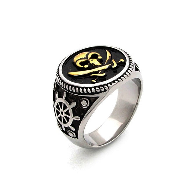 Vintage Pirate Signet Cutlass Skull Ring
