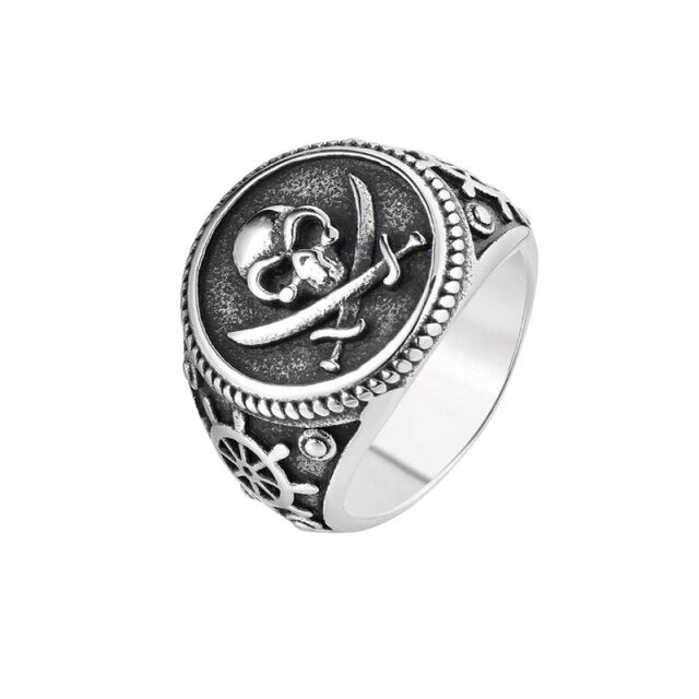 Vintage Pirate Signet Cutlass Skull Ring