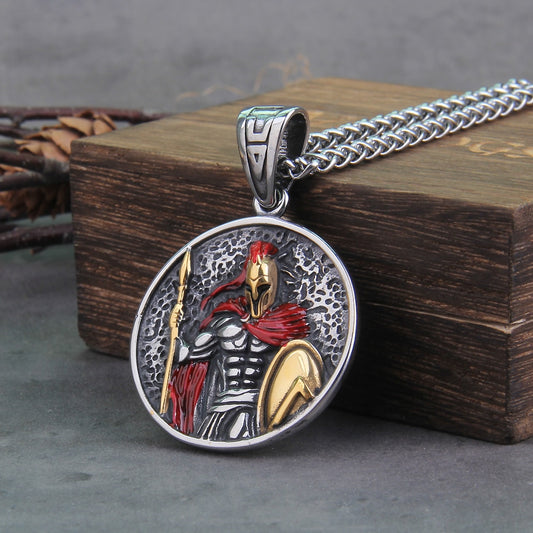 Vintage Ancient Greek Warrior Spartan Shield Pendant Necklace