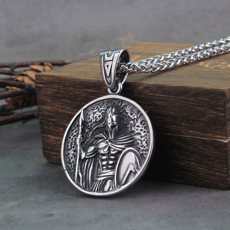 Vintage Ancient Greek Warrior Spartan Shield Pendant Necklace