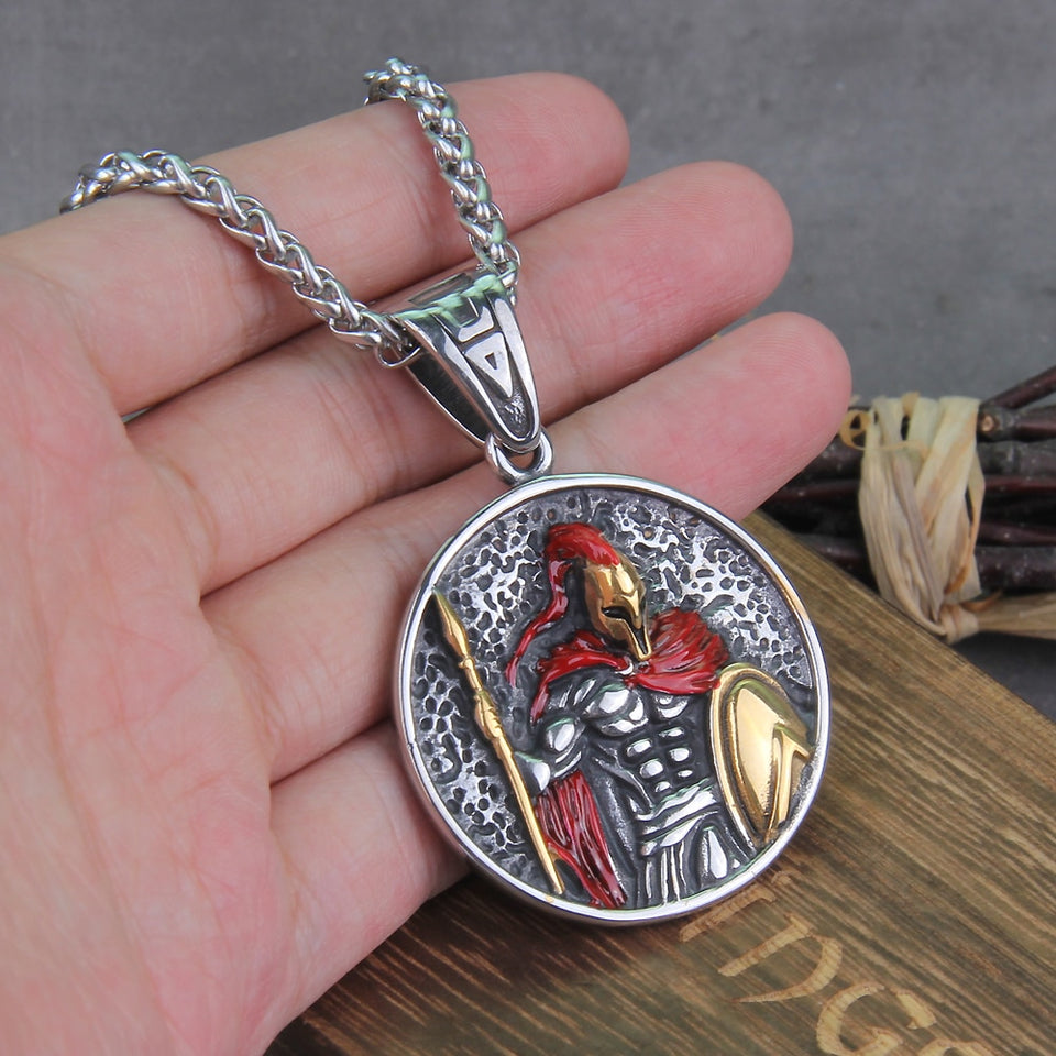 Vintage Ancient Greek Warrior Spartan Shield Pendant Necklace