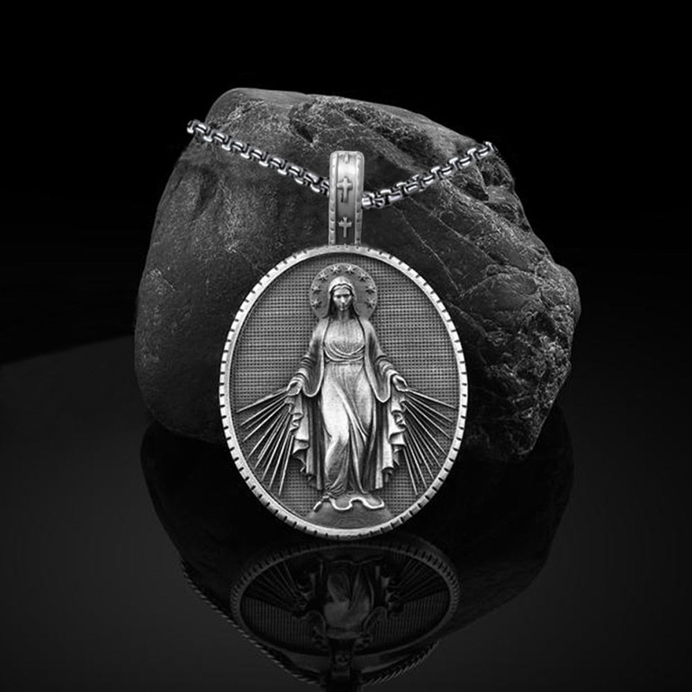 Virgin Mary Commemorative Necklace Religious Christian Stainless Steel Necklace Secondary image