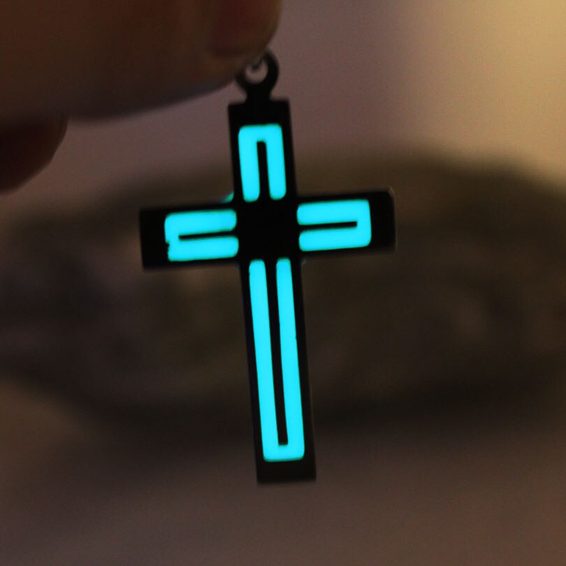 Glow In The Dark Cross Necklace - Cross Necklace, Glow in the Dark Necklace, Faith Necklace, Green Cross Necklace, Christian Necklace, Stainless Steel Necklace Secondary image