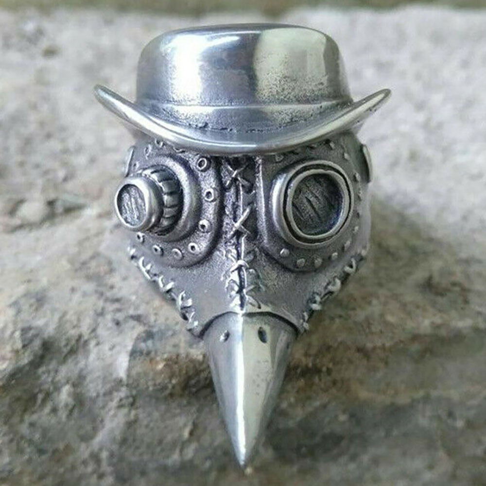 Gothic Mens Plague Doctor Ring | 316L Stainless Steel Skull Rings | Punk Rock Party Ring | Satanic Jewelry Gifts Main image