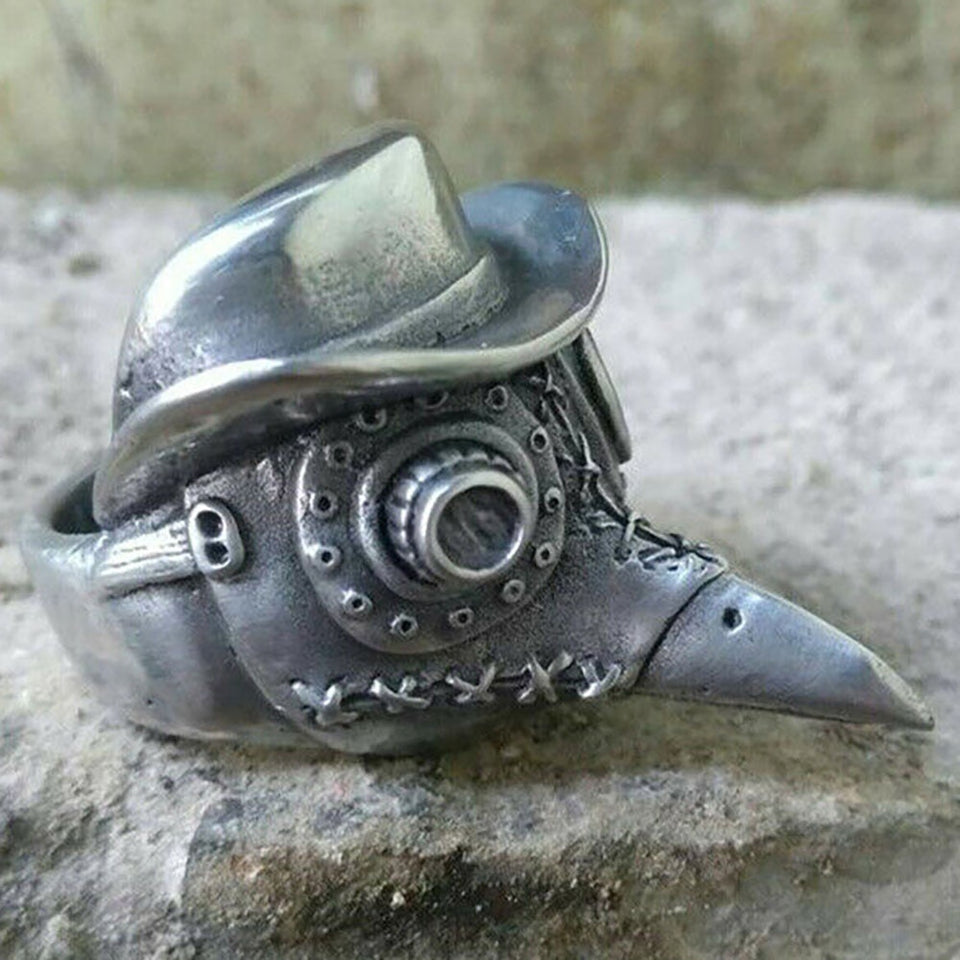 Gothic Mens Plague Doctor Ring | 316L Stainless Steel Skull Rings | Punk Rock Party Ring | Satanic Jewelry Gifts
