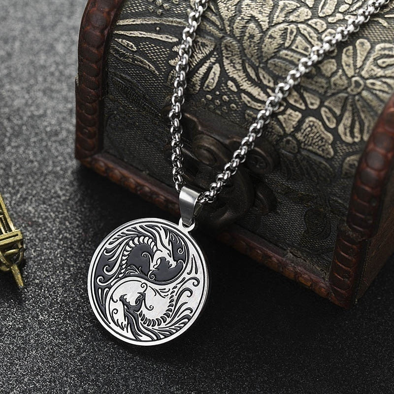 Chinese Style Yin and Yang Dragon Pendant Necklace Main image