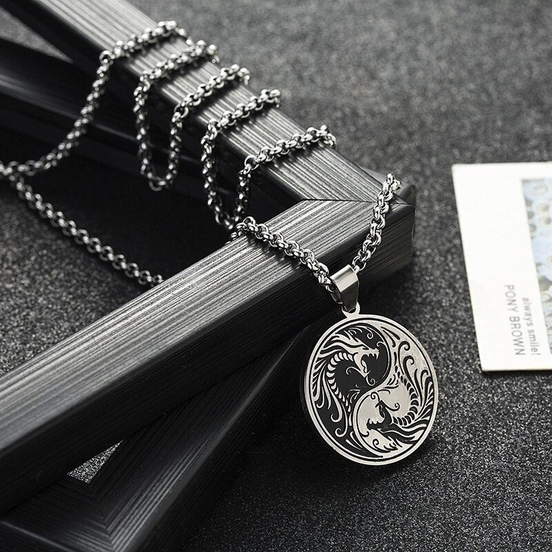 Chinese Style Yin and Yang Dragon Pendant Necklace Secondary image