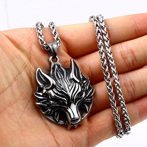 Viking Wolf Head Pendant Necklace