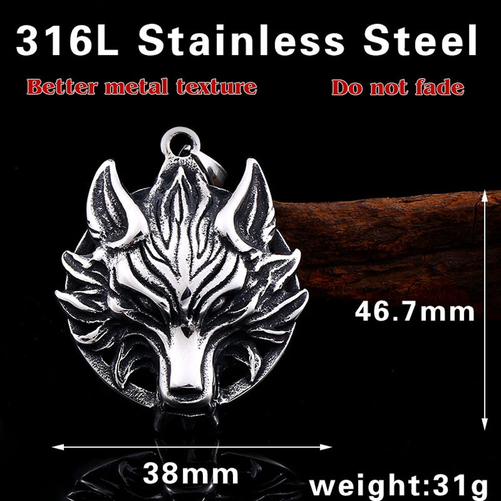 Viking Wolf Head Pendant Necklace