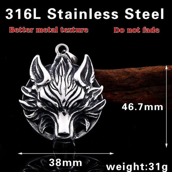 Viking Wolf Head Pendant Necklace
