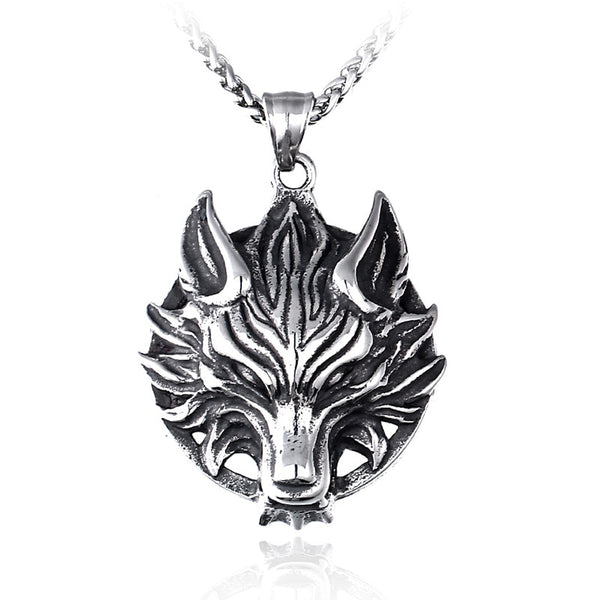 Viking Wolf Head Pendant Necklace