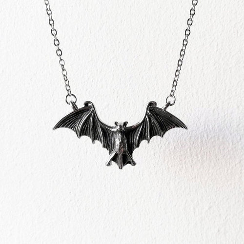 Goth Punk Black Large Flying Bat Necklace