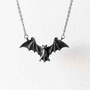 Goth Punk Black Large Flying Bat Necklace