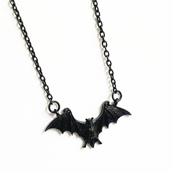 Goth Punk Black Large Flying Bat Necklace