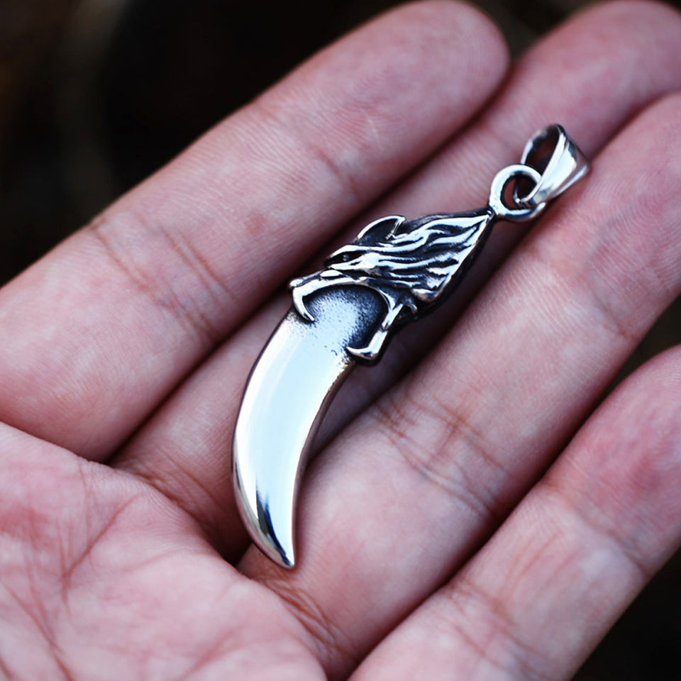 Viking Stainless Steel Wolf Fang Tooth Necklace