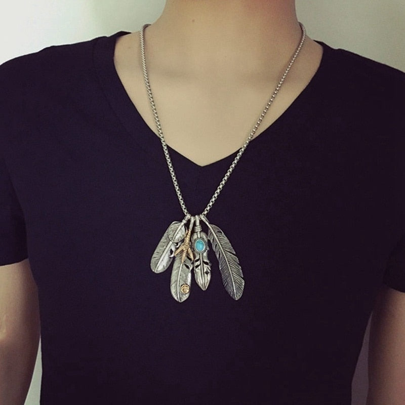 3 Eagle Feathers With Eagles Claw Pendant Necklace | Turquoise Eagle Feather | Eagle Pendant Necklace Secondary image