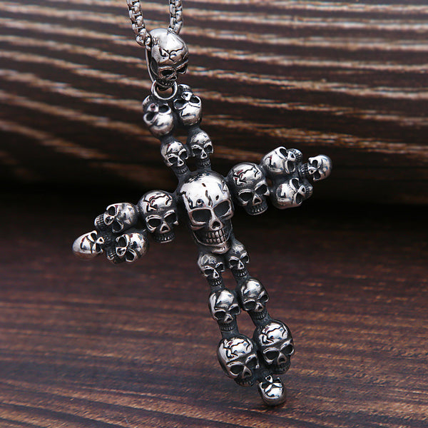 Gothic Cross Skull Pendant Necklace