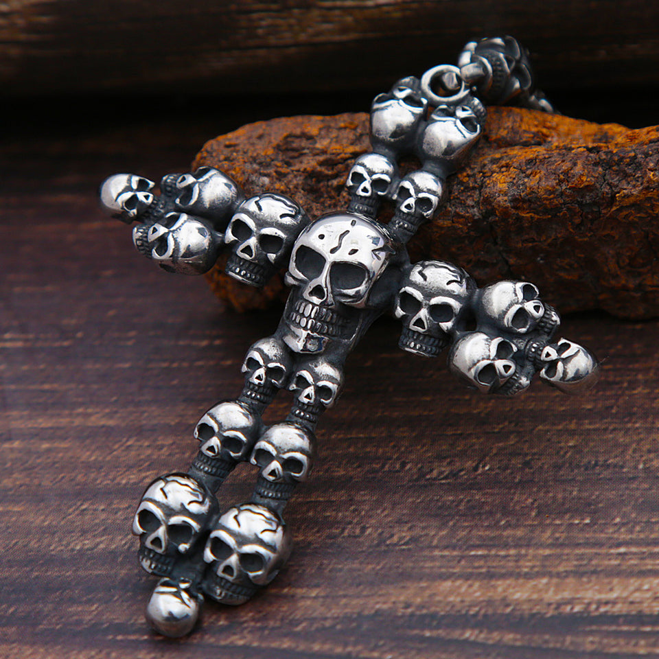 Gothic Cross Skull Pendant Necklace