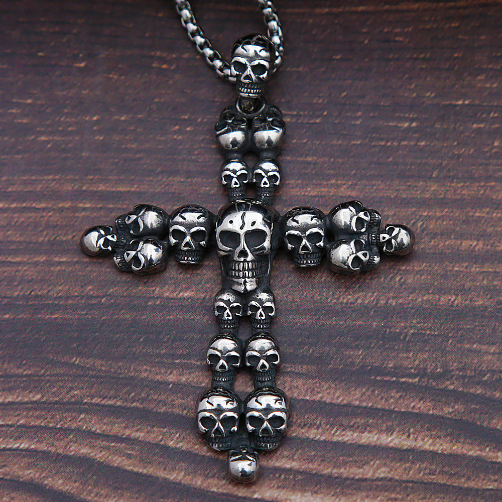 Gothic Cross Skull Pendant Necklace