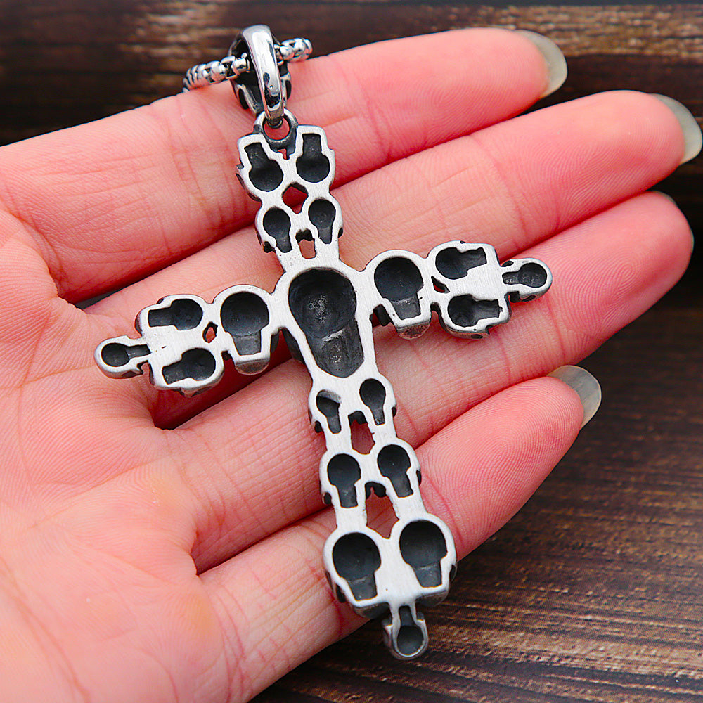 Gothic Cross Skull Pendant Necklace
