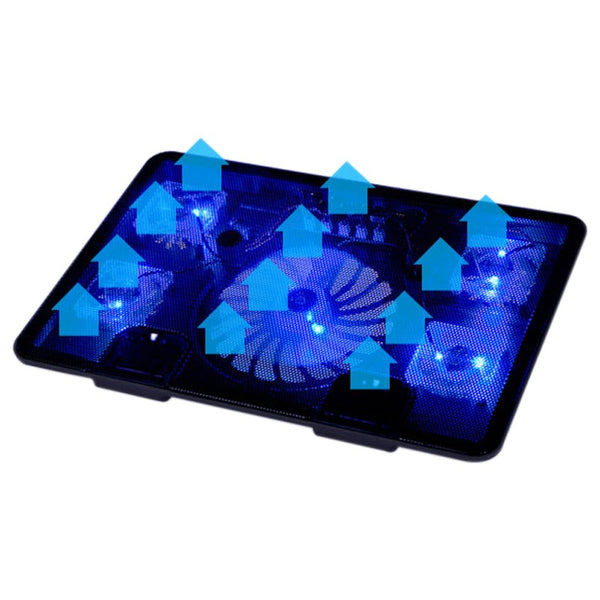 Adjustable 5 Fan Laptop Cooler Cooling Stand Pad Blue LED With USB Port For 10 inch - 17 inch Laptops