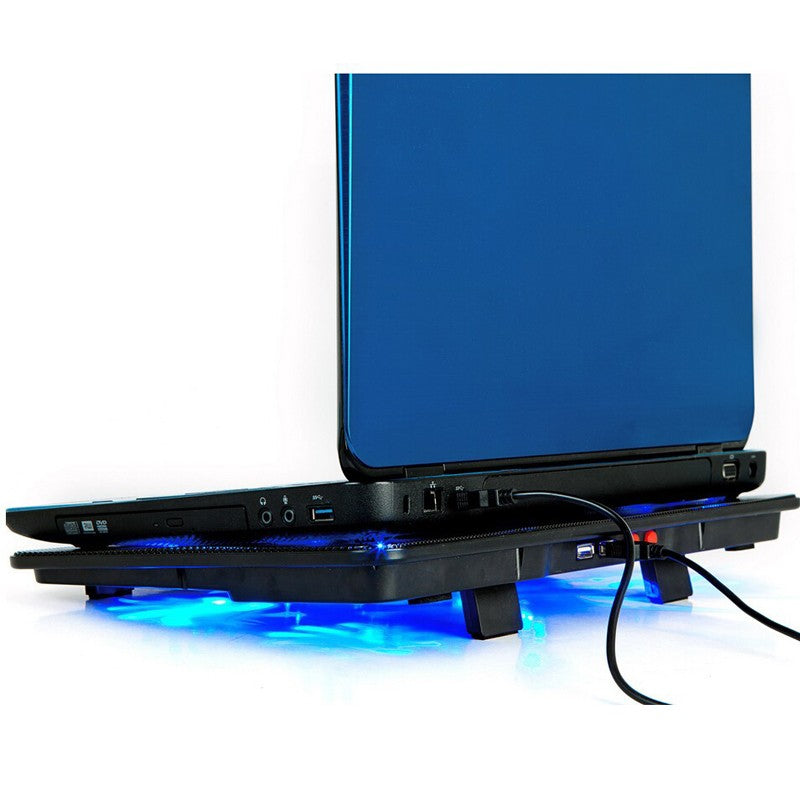 Adjustable 5 Fan Laptop Cooler Cooling Stand Pad Blue LED With USB Port For 10 inch - 17 inch Laptops