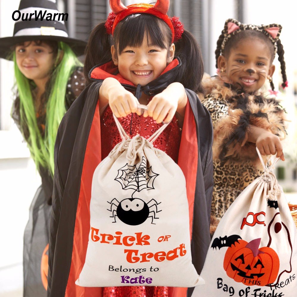 Halloween Cotton Canvas Trick or Treat Bags Halloween Decoration