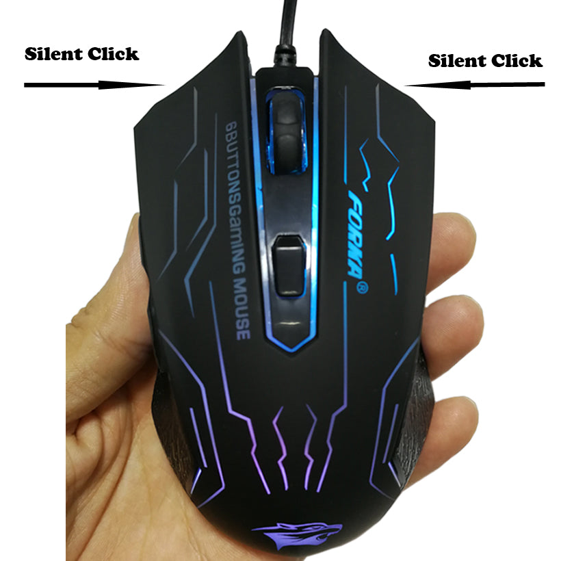 FORKA Silent Click USB Wired Gaming Mouse 6 Buttons 3200DPI