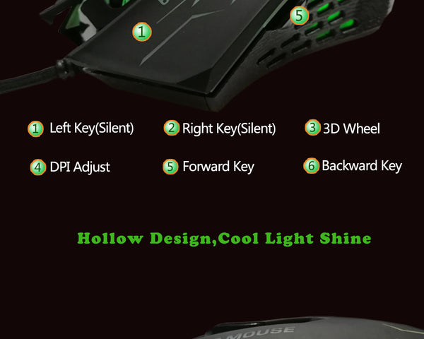 FORKA Silent Click USB Wired Gaming Mouse 6 Buttons 3200DPI