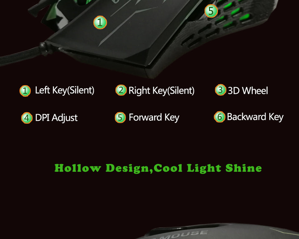 FORKA Silent Click USB Wired Gaming Mouse 6 Buttons 3200DPI