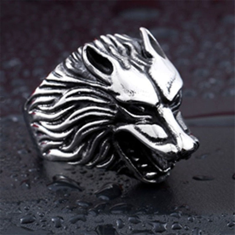 Stainless Steel Wolf Head Ring Main image