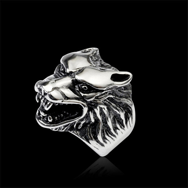 Stainless Steel Wolf Head Ring
