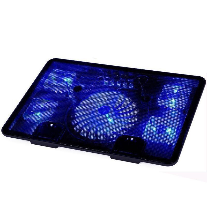 Adjustable 5 Fan Laptop Cooler Cooling Stand Pad Blue LED With USB Port For 10 inch - 17 inch Laptops