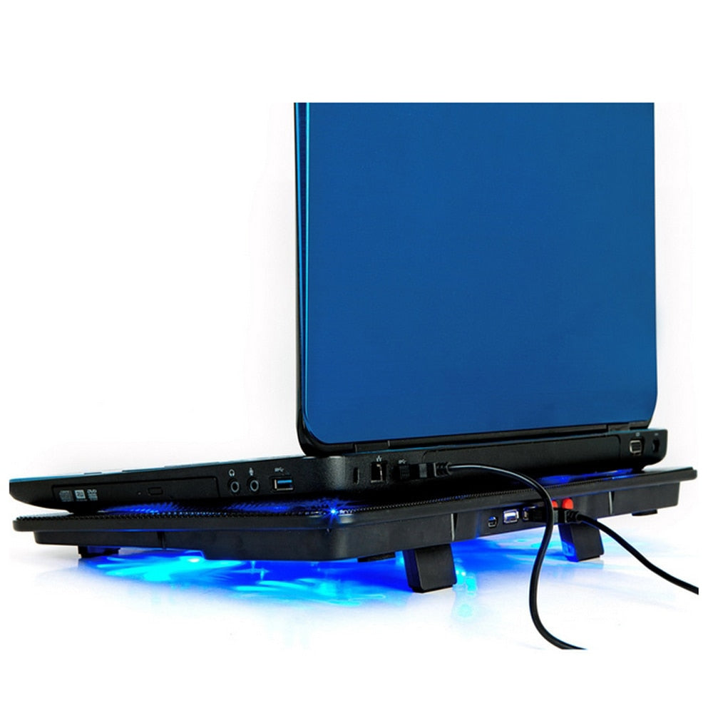 Adjustable 5 Fan Laptop Cooler Cooling Stand Pad Blue LED With USB Port For 10 inch - 17 inch Laptops